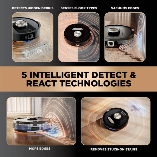 Shark PowerDetect NeverTouch Pro 2-in-1 Robotic Vacuum Cleaner - Black - Annotation - 5 intelligent detect and react technologies