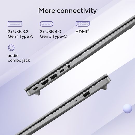 ASUS VivoBook 16 16" Laptop - Qualcomm Snapdragon®, 512GB SSD, 16 GB RAM - Blue - Annotation - Port shot 