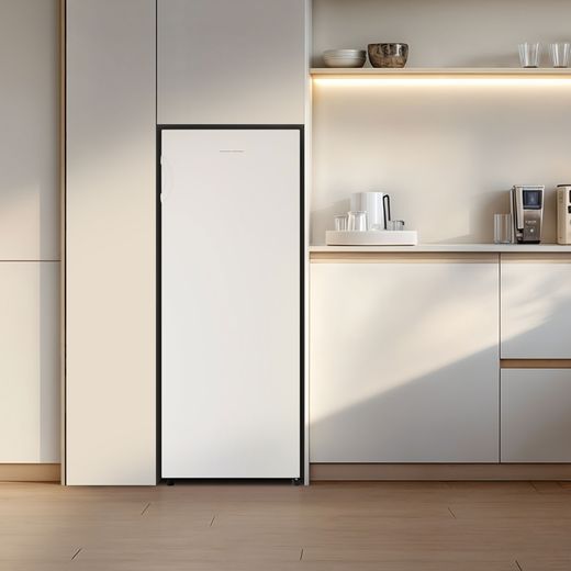 Fridgemaster MTZ55153E 143cm Small Upright Freezer - White - Freezer in kitchen shot