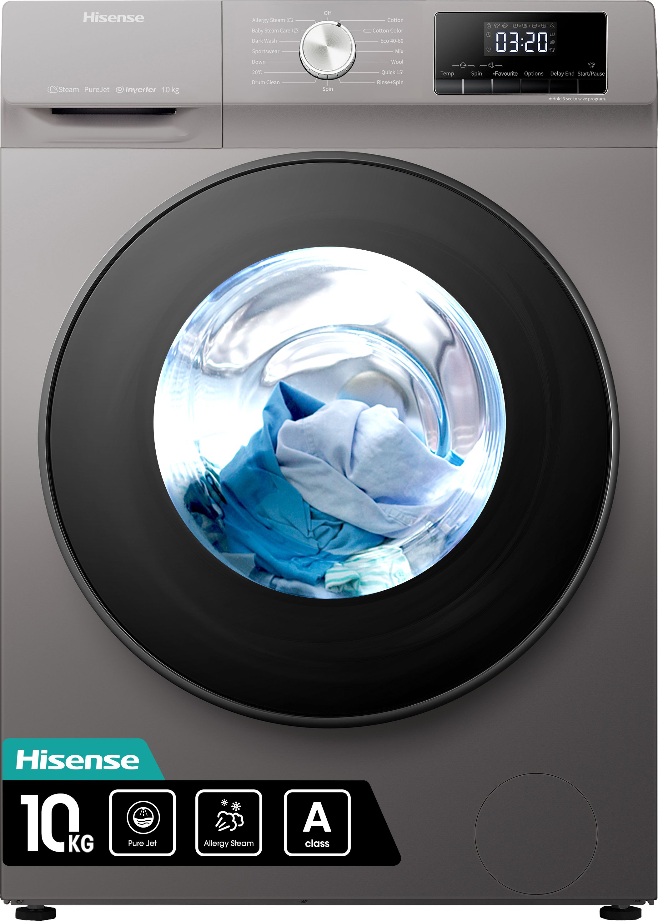Hisense 3 Series WFQA1014EVJMT 10kg Washing Machine with 1400 rpm - Titanium - A Rated, Titanium