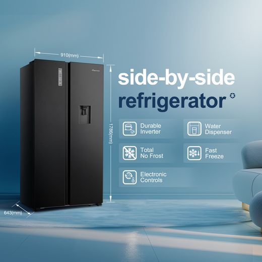 Fridgemaster American Fridge Freezer - Black - Dimensions