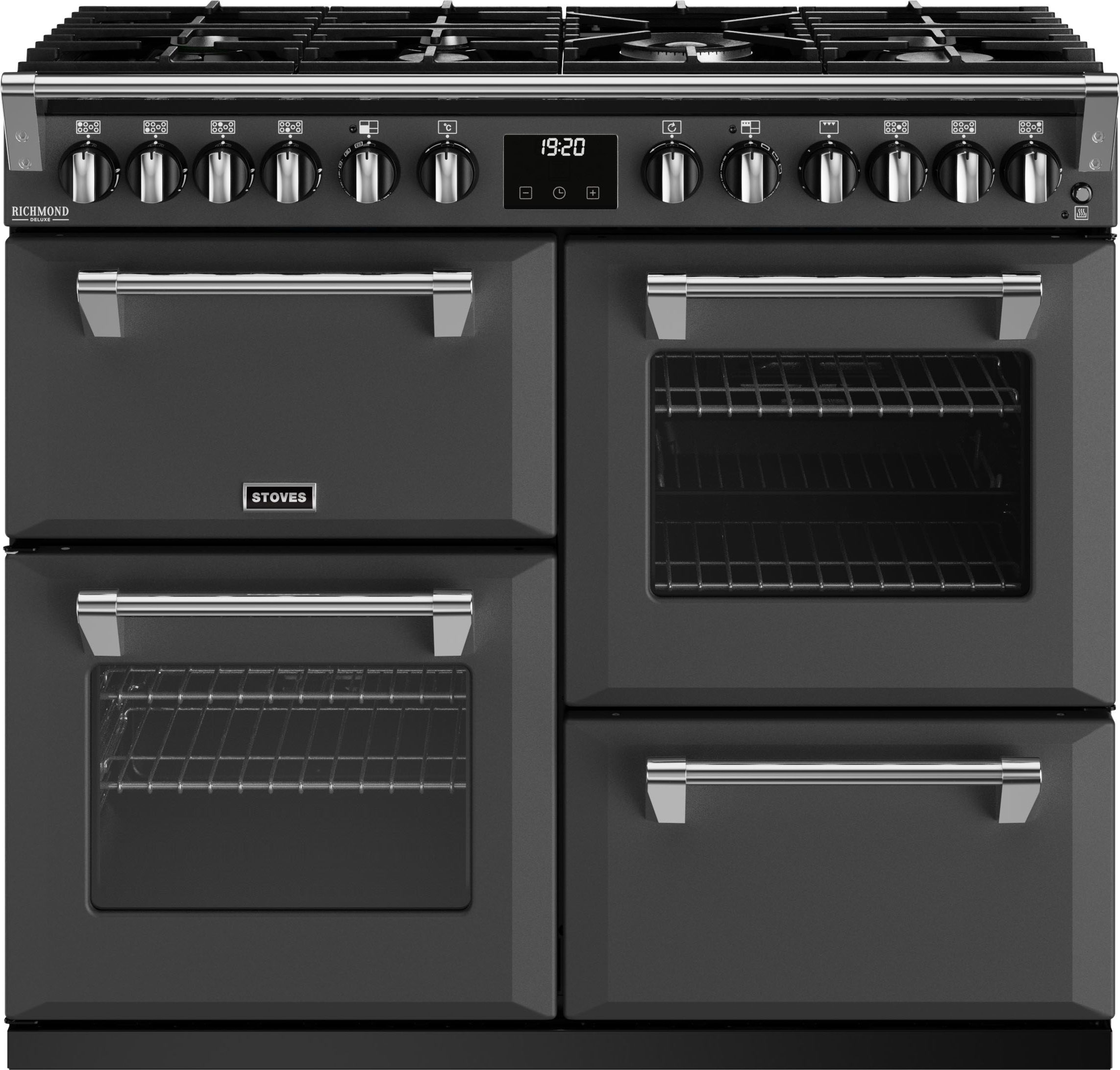 Stoves Richmond Deluxe ST DX RICH D1000DF AGR 100cm Dual Fuel Range Cooker - Anthracite - A Rated, Black