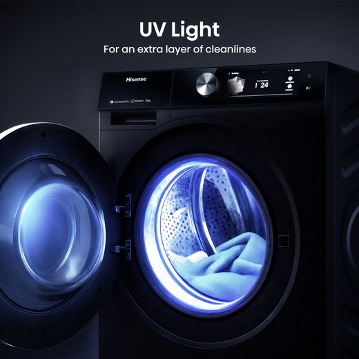 Hisense 7S Series WF7S1247BB 12kg Washing Machine with 1400 rpm - Black - Annotation - UV light