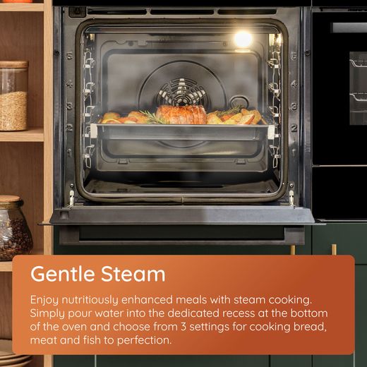 Hotpoint HOI4S8PM0XUK Built In Electric Single Oven with Pyrolytic Cleaning - Stainless Steel - Annotation - Gentle_Steam