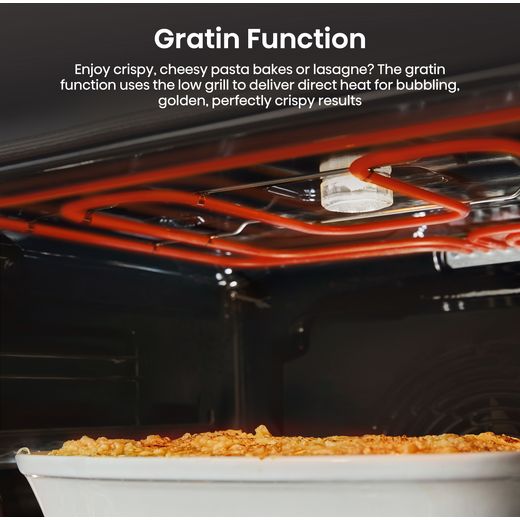 Hisense Hi2 BI622ABPGUK Built In Electric Single Oven - Jet Black - Annotation - Gratin function