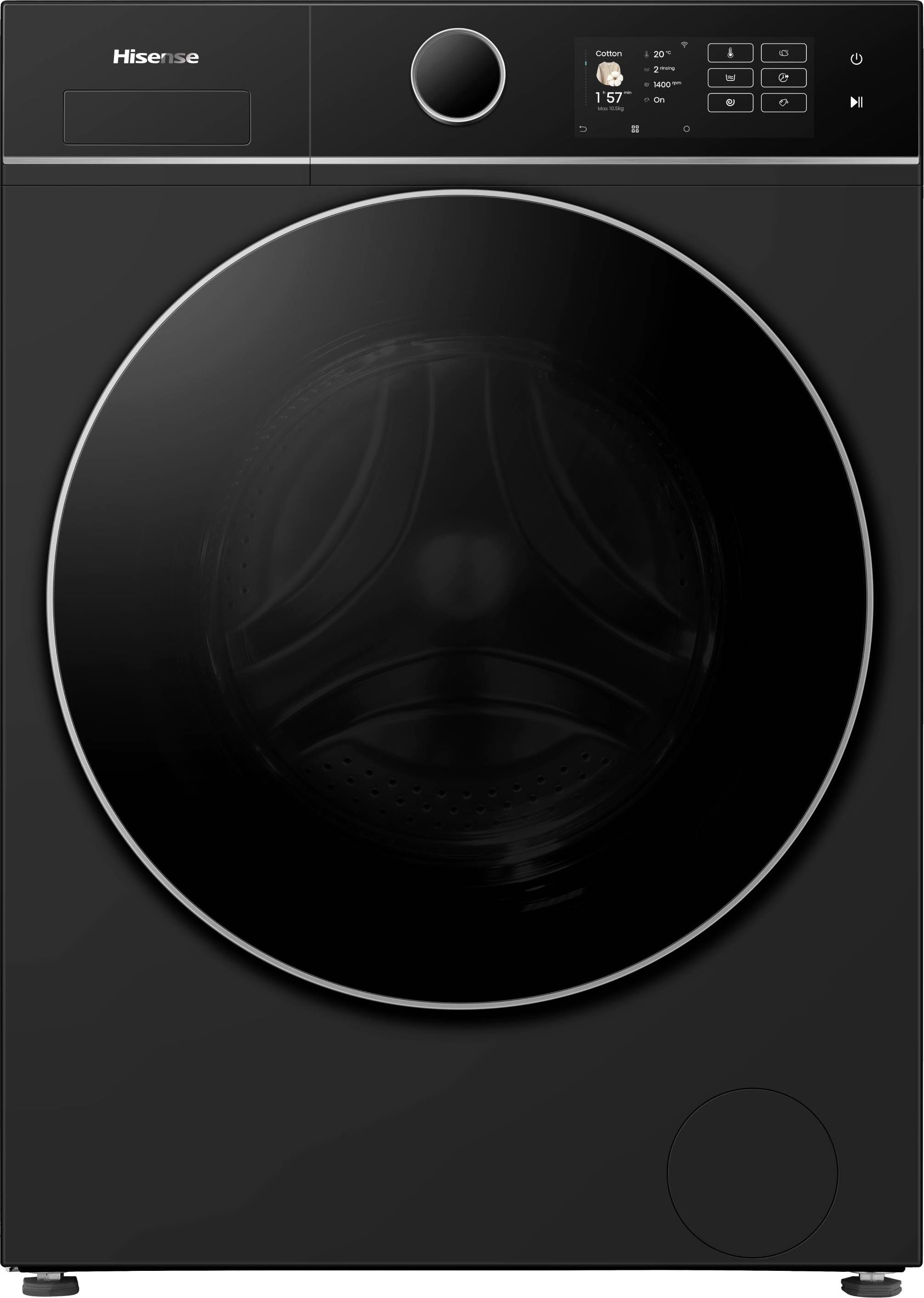 Hisense 5i KitchenFit Series WF5I1045BBQ 10.5kg WiFi Connected Washing Machine with 1400 rpm - Black - A Rated, Black