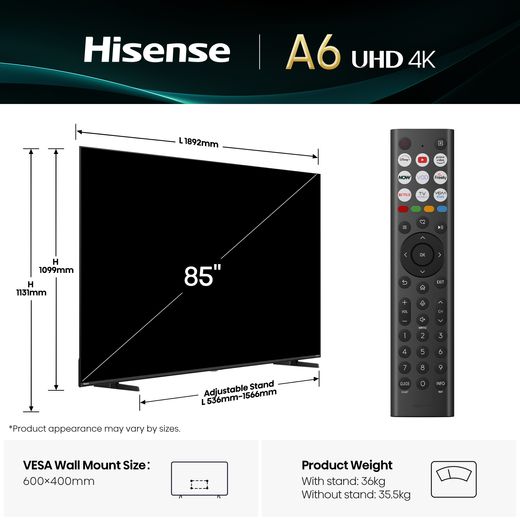 A6Q LED TV - Annotation - Dimension shot