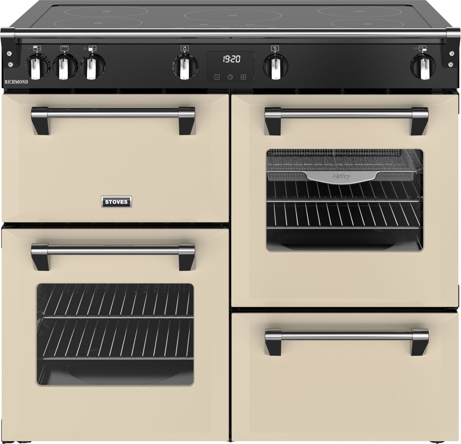Stoves Cream 100cm Electric Induction Range Cooker - 4 Ovens - 5 Induction Zones - Equiflow™