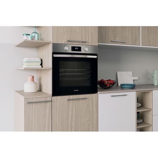 Indesit IO 253 X UK Electric Single Oven Stainless Steel - Oven in kitchen shot 
