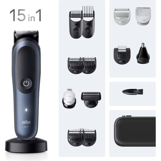 Braun All-in-One Series 7, 15in1 Hair Clipper - Black / Blue - Annotation - 15 in 1 shot