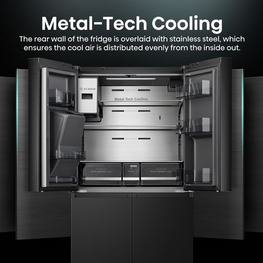 Hisense Pureflat Eclipse American Fridge Freezer - Black - Annotation - Metal-Tech Cooling