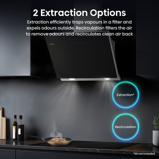 Hisense CH6IN14BXBUK 60cm Angled Chimney Cooker Hood - Jet Black - Annotation - 2 extraction options