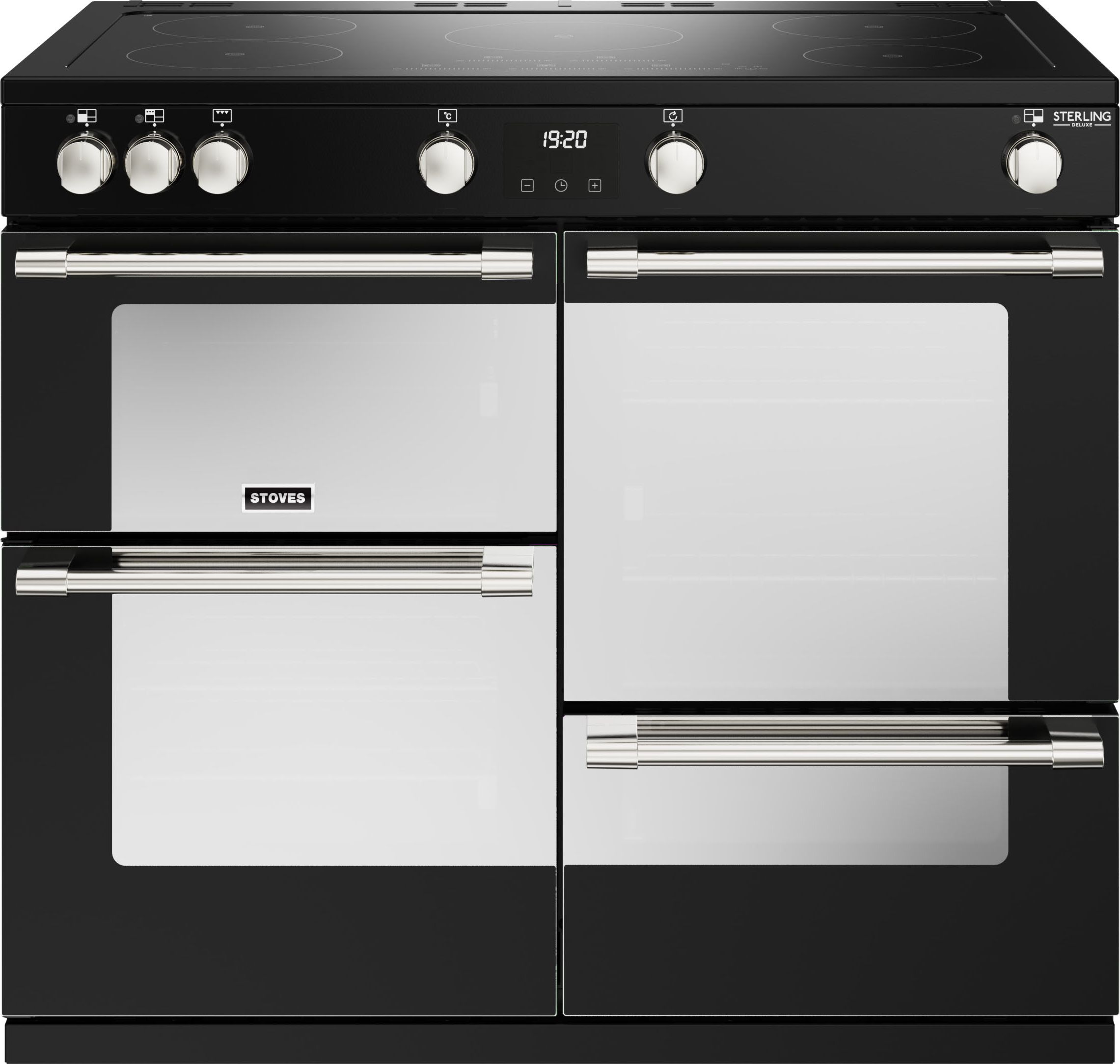 Stoves Sterling Deluxe ST DX STER D1000Ei TCH BK 100cm Electric Range Cooker with Induction Hob - Black - A/A/A Rated, Black