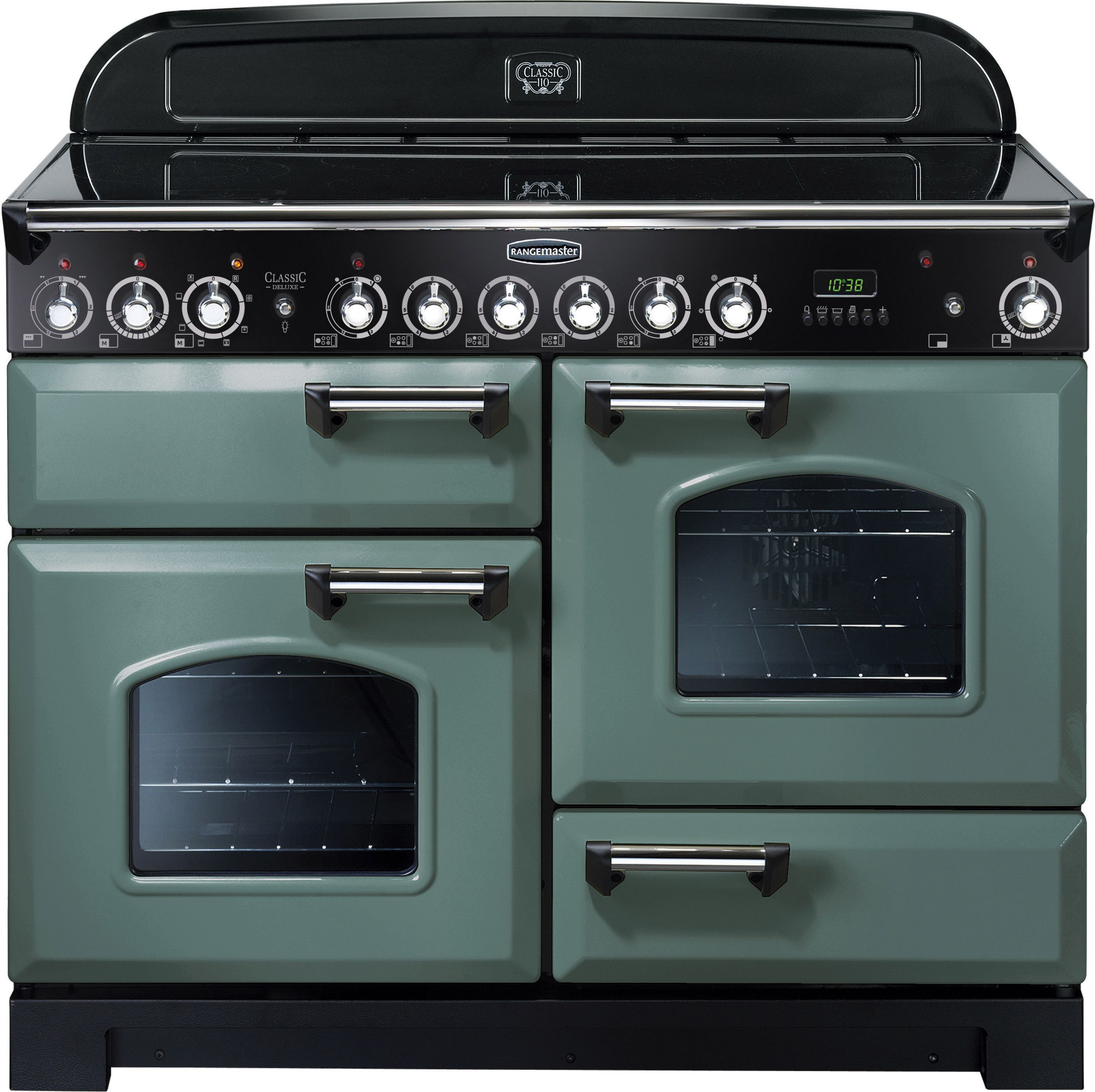 Rangemaster Classic Deluxe CDL110ECMG/C 110cm Electric Range Cooker with Ceramic Hob - Mineral Green / Chrome - A/A Rated, Green