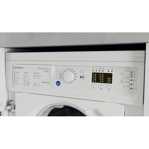 Indesit Integrated 7Kg / 5Kg Washer Dryer - White - Control panel close up shot