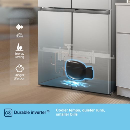 Fridgemaster American Cross Door American Fridge Freezer - Silver - Annotation - Durable inverter
