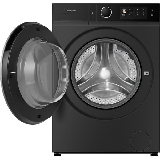 Hisense KitchenFit 5i Series WD5I1245BBRH Wifi Connected / 8Kg Washer Dryer with 1400 rpm - Black - front with door open shot 