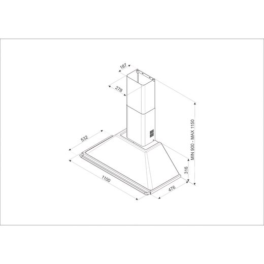 Smeg Victoria KTR110XE 110 cm Chimney Cooker Hood - Stainless Steel - Annotation - Dimension shot