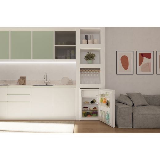 Hoover HONOQ2S58EWK 85cm High Small Fridge with Ice Box - White - Fridge in kictehn shot 