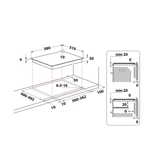 Indesit 58cm Ceramic Hob - Black - Dimensions
