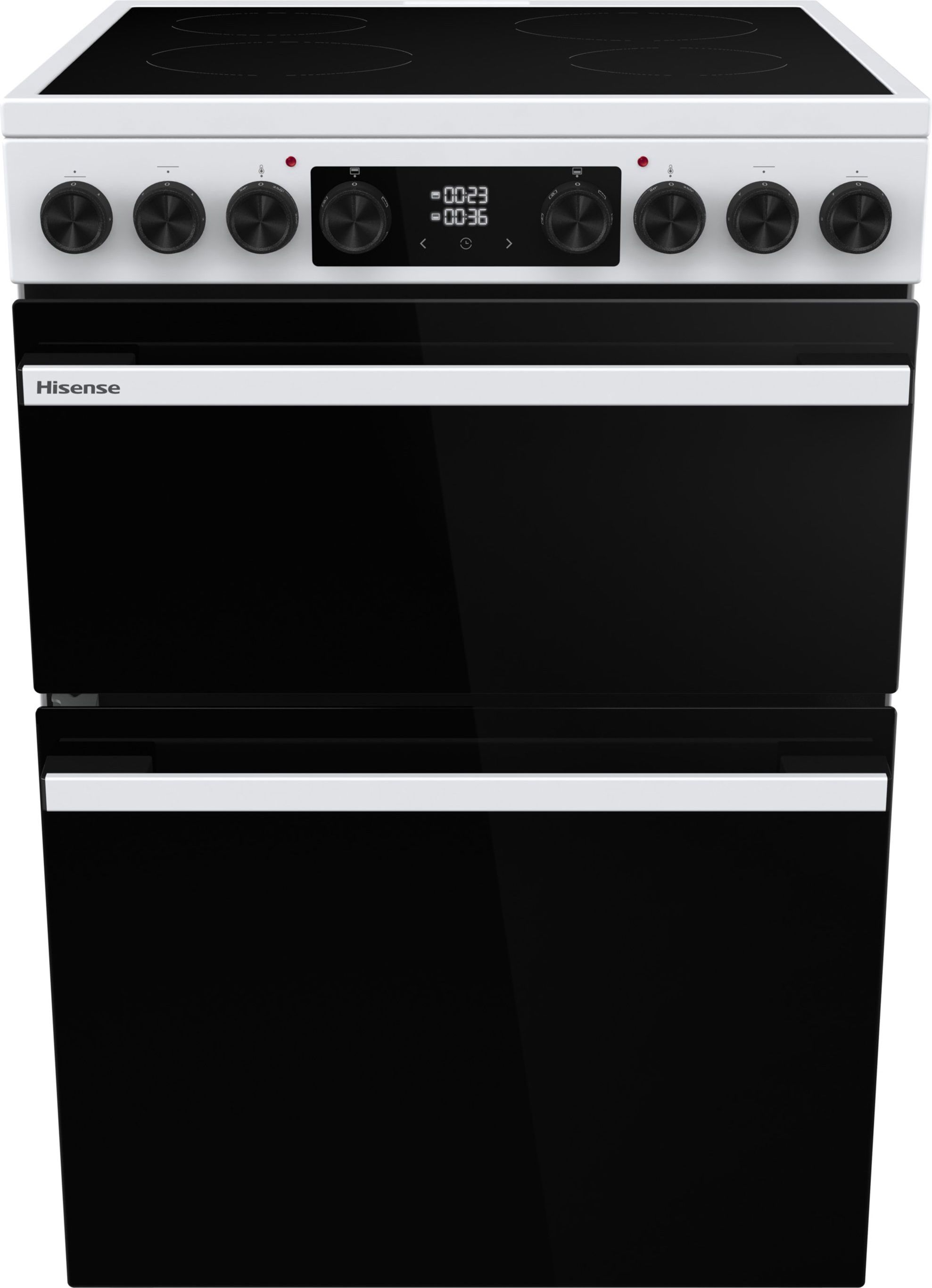 Hisense White Ceramic 60cm Freestanding Cooker - 2 Ovens - 4 Zone Hob - HDCEC6C20W