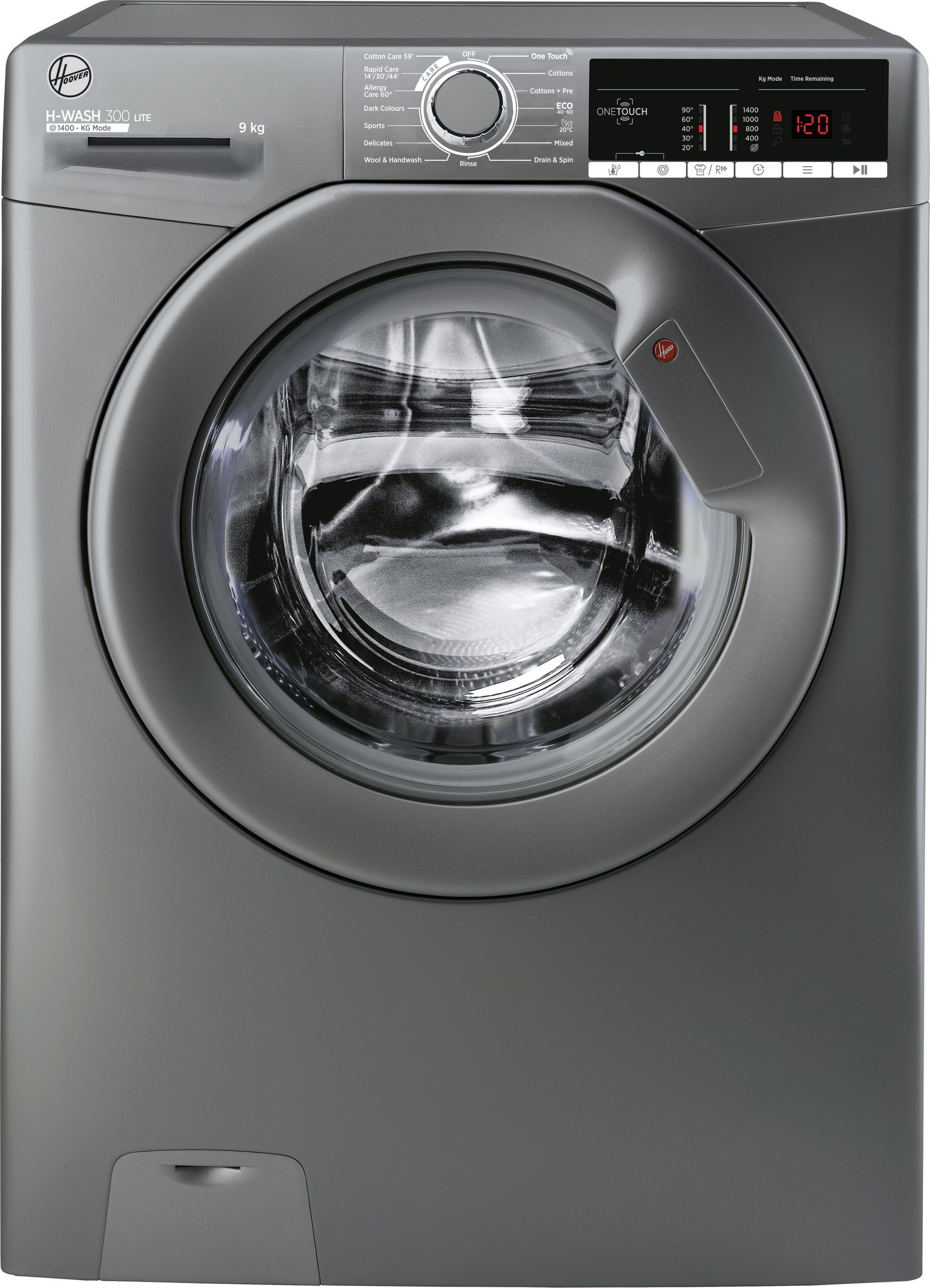 Hoover H-WASH 300 LITE H3W49TAGG4/1-80 9kg WiFi Connected Washing Machine with 1400 rpm - Graphite - B Rated, Silver