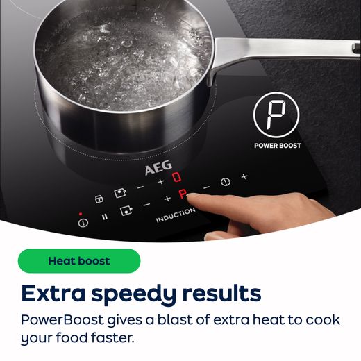 AEG 5000 Series TN64IA04FB 60cm Induction Hob - Black - AO Annotation -PowerBoost