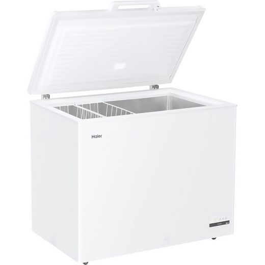 Haier Chest Freezer - White - Right perpsective with lid open shot