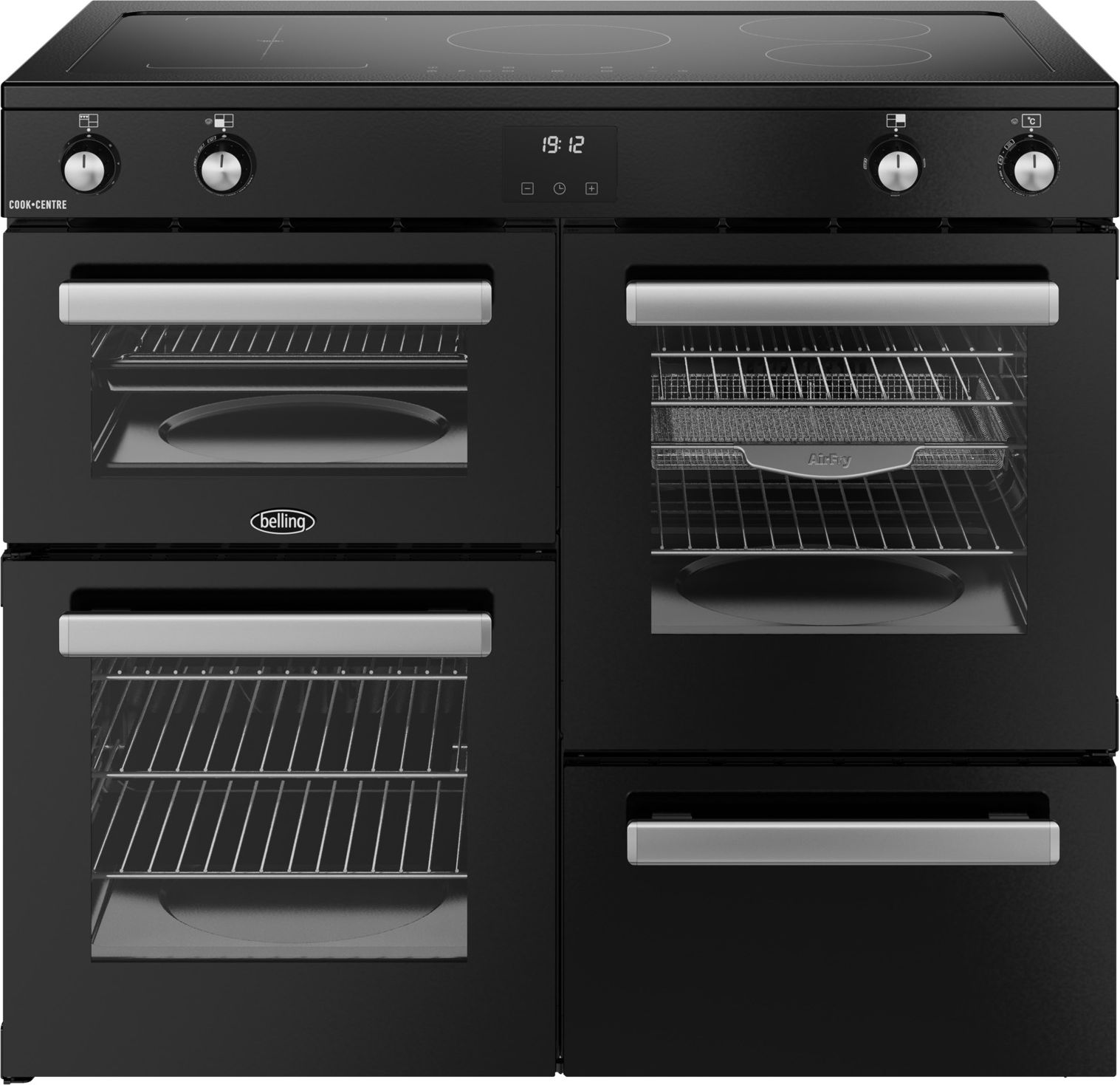 Image of Belling Cookcentre 100Ei 100cm wide Electric Range Cooker with Induction Hob - Black - A/A Rated, Black