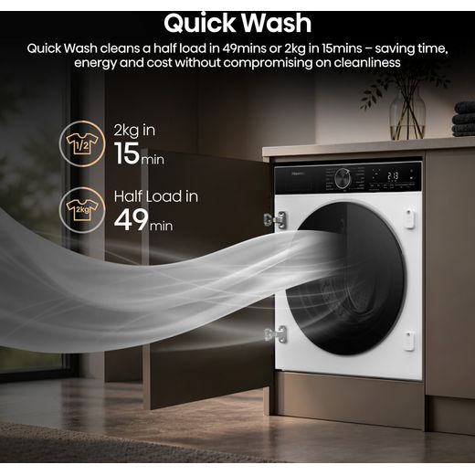 Hisense 5 Series WF90BI543BWP 9kg WiFi Connected Washing Machine with 1400 rpm - White - annotation - quick wash shot