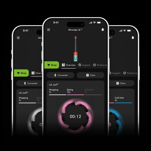 Dyson Airwrap™ I.D. Curly+Coily Hot Air Styler - Amber Silk - phone app in use