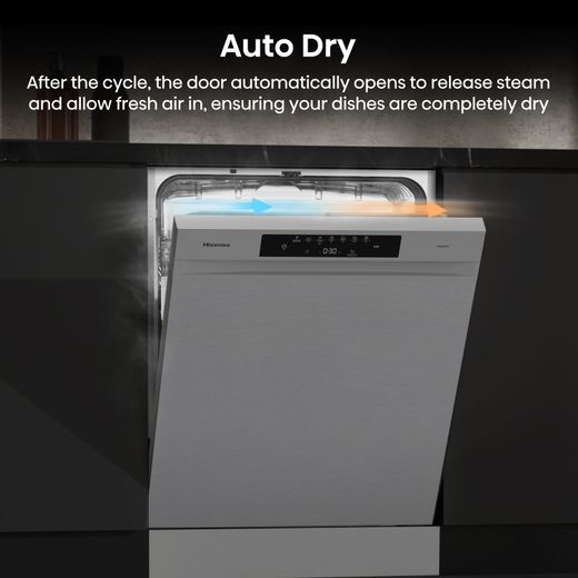 Hisense Hi4 Standard Dishwasher - Silver - Annotation - Auto Dry