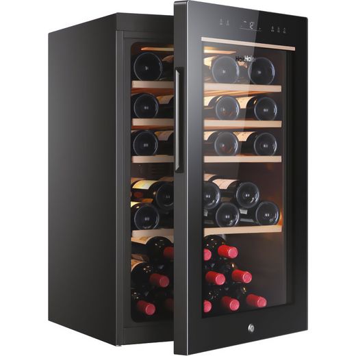 Haier Wine Cooler - Black - Right perpsective with door open shot