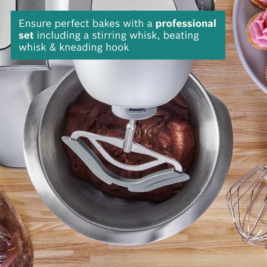 Bosch CreationLine 7 in 1 MUM59340GB Stand Mixer with 3.9 Litre Bowl - Silver - Annotation - professional set shot