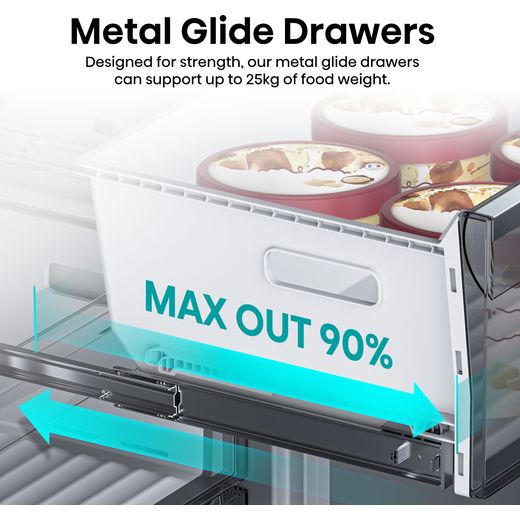 Hisense Integrated 60/40 Total No Frost Fridge Freezer with Fixed Door Fixing Kit - White  - Annotation - Metal glide drawers