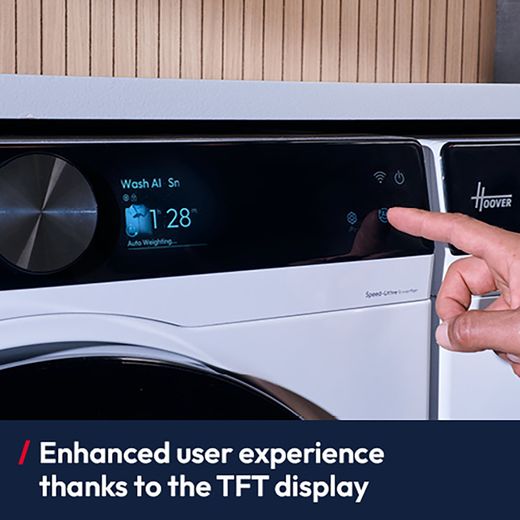 Hoover Pro Wash Series 7 HBWQD4106BL10U80 Wifi Connected 10Kg / 6Kg Washer Dryer with 1400 rpm - White - Annotation - TFT display