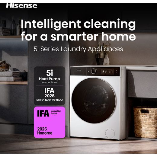 Hisense KitchenFit 5i Series WD5I1245BWRH Wifi Connected / 8Kg Washer Dryer with 1400 rpm - White - Annotation - intelligent cleaning shot