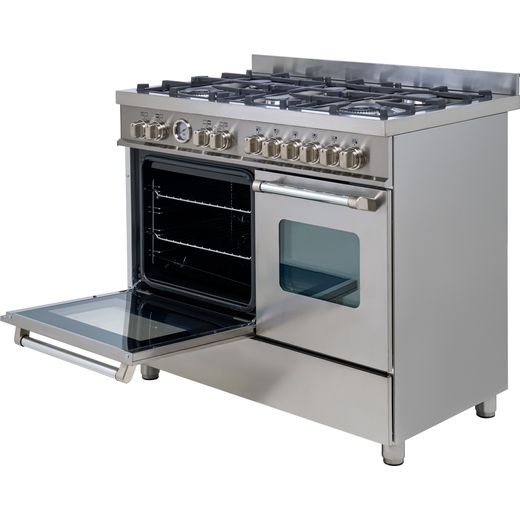 Bertazzoni Master Series 100cm Dual Fuel Range Cooker - Stainless Steel  - Left perpsective with door open shot