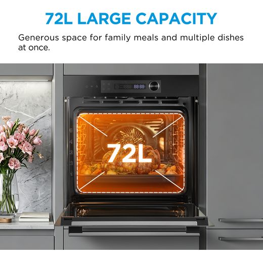 Midea Xpress Fry MBO7NM30E4-BK Wifi Connected Built In Electric Single Oven - Black - annotation - large capacity shot 