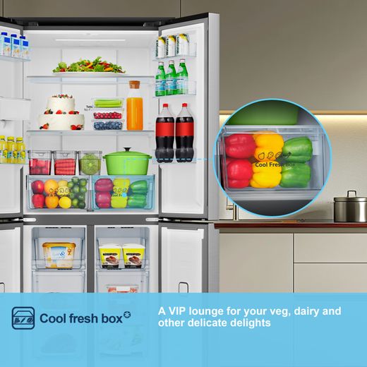 Fridgemaster American Fridge Freezer - Silver - Annotation - Cool fresh box