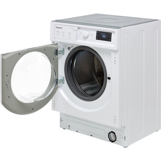 Hotpoint BIWMHG81485UK Integrated 8kg Washing Machine with 1400 rpm - White - Left perspective with door open shot