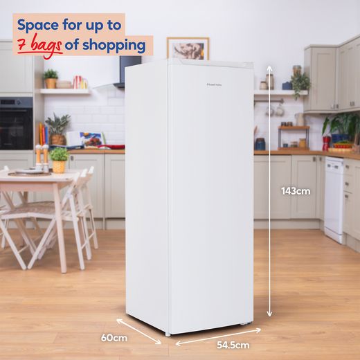 Russell Hobbs RH143FFFZ542E1W 143cm Small Upright Freezer with Door-on-door Kit - White - Annotation - dimension shot 