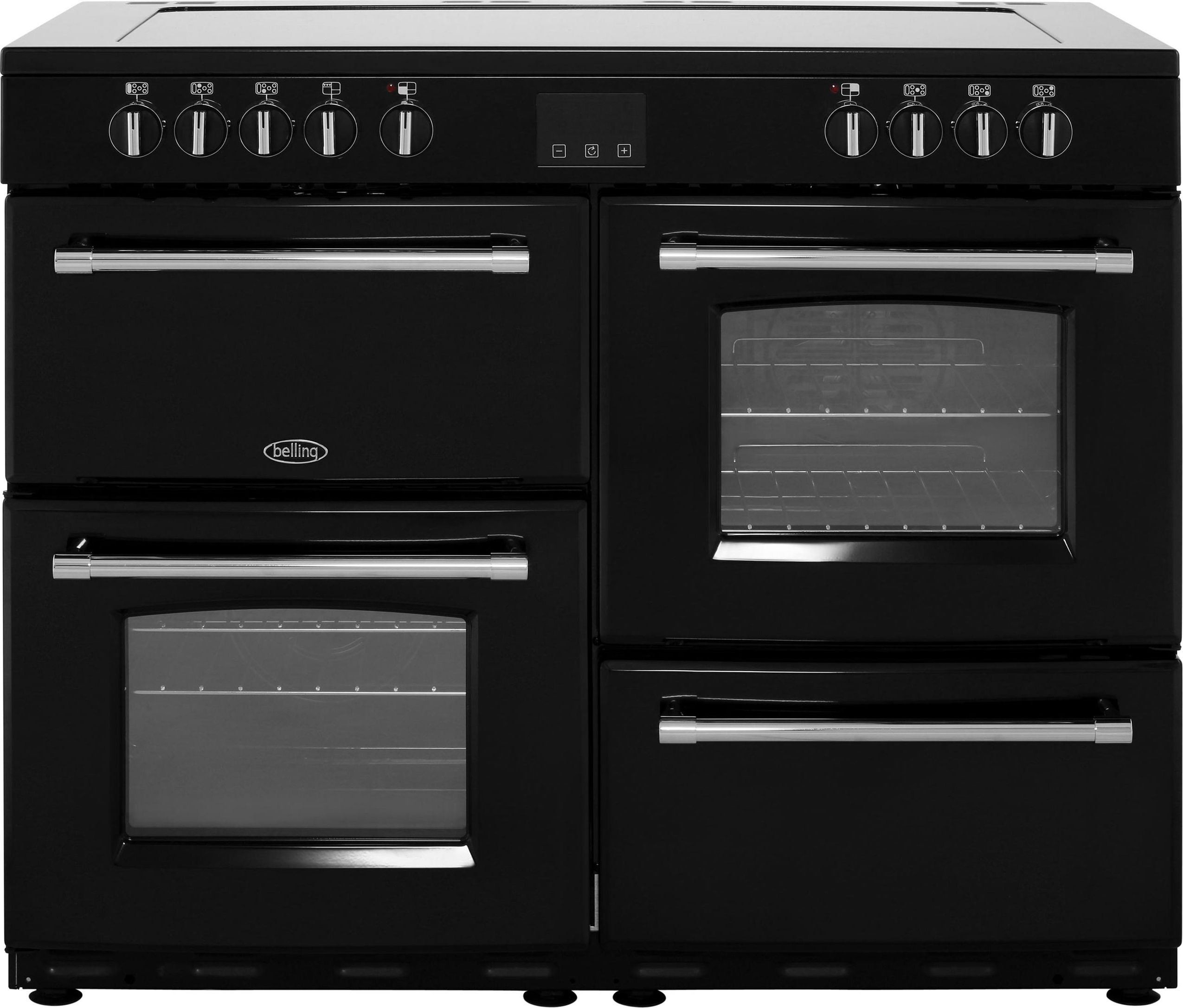 Belling Farmhouse110E 110cm Electric Range Cooker with Ceramic Hob - Black - A/A Rated, Black