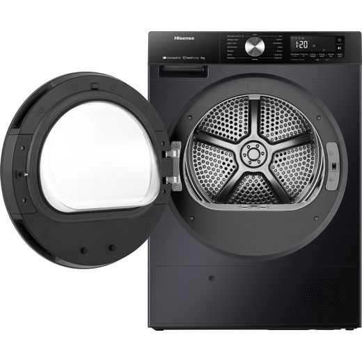 Hisense 3S Series DH3S902BBCC Wifi Connected 9Kg Heat Pump Tumble Dryer - Black - Door open