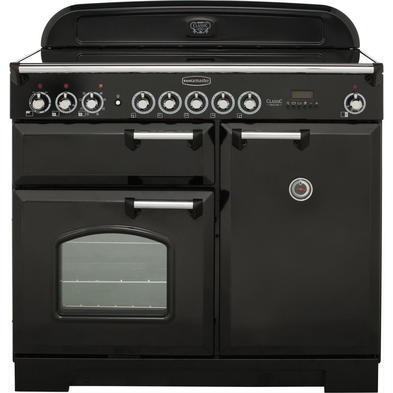 Rangemaster Classic Deluxe CDL100EIBL/C 100cm Electric Range Cooker with Induction Hob - Black / Chrome - A/A Rated, Black