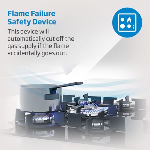 Beko HIAW75225SXE 75cm Gas Hob - Stainless Steel - Annotation - Flame failure safety device