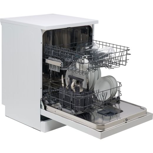 Hisense Standard Dishwasher - White - Right perpsective with door open shot
