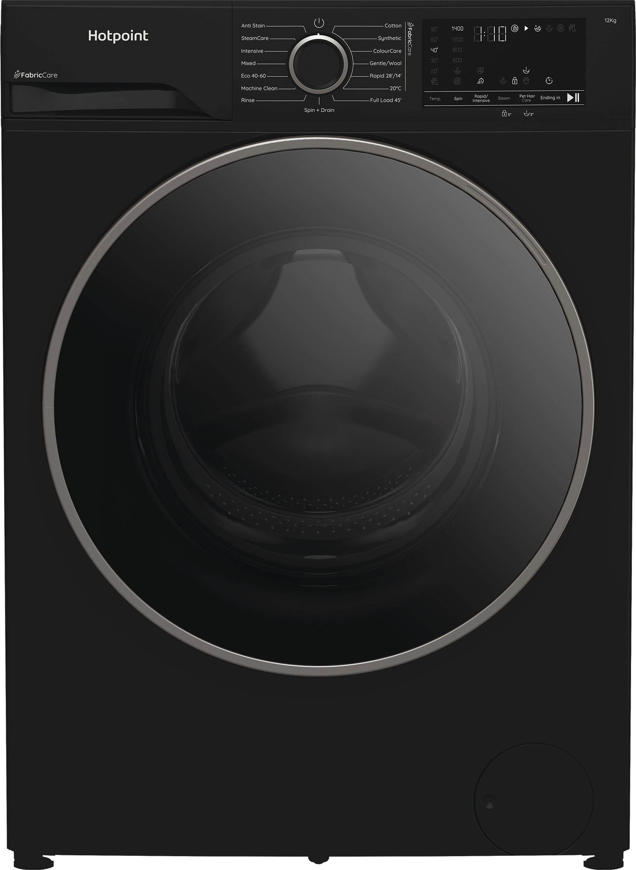 Image of Hotpoint Fabric Care HBCA 123B CARE UK 12kg Washing Machine with 1400 rpm - Black - A Rated, Black