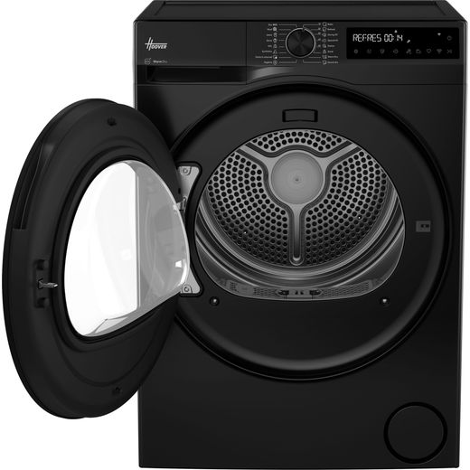 Hoover Pro Wash Series 3 HBR 10N2BJX-80 Wifi Connected Heat Pump Tumble Dryer - Matt Black -front with door open shot