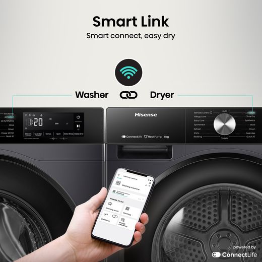 Hisense 3S Series DH3S802BB3 Wifi Connected 8Kg Heat Pump Tumble Dryer - Black - Annotation - Smart link shot 